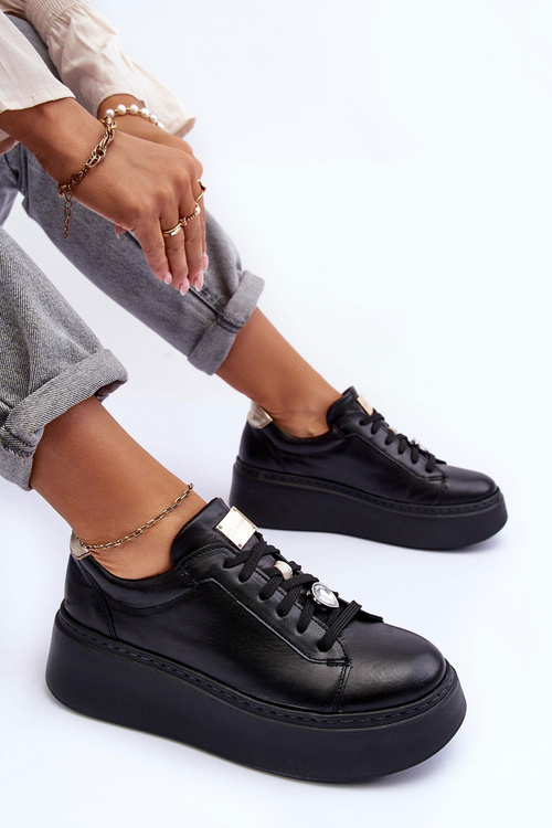 Шкіряне спортивне взуття на платформі Maciejka 06191-01 Чорний