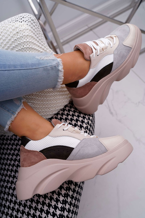 Спортивні жіночі туфлі на товстій підошві бежевий кардамон