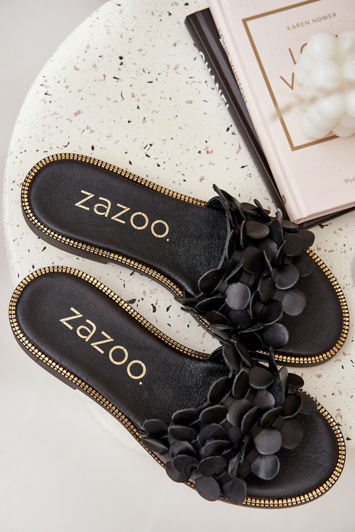 Zazoo 40381 Жіночі Шкіряні Сандалі На Плоскому Каблуці Чорні