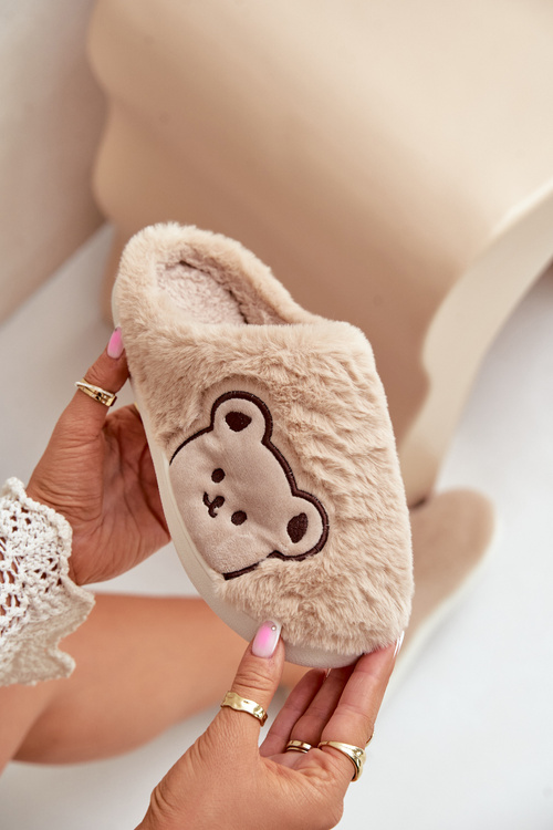 Жіночі пухнасті тапочки з ведмедиком бежеві Fiorinella