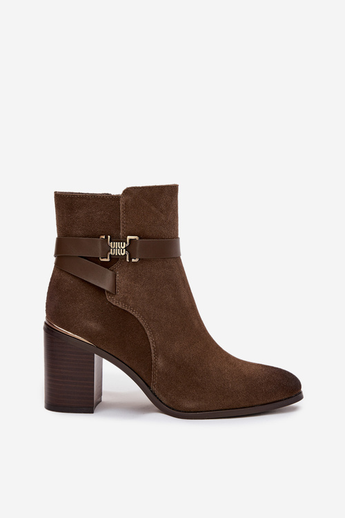 Жіночі черевики з натуральної замші на каблуці з підігрівом Sergio Leone BT25384-S Khaki