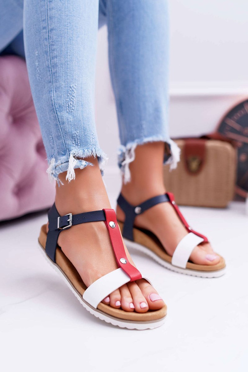 Жіночі профільовані босоніжки на плоскій підошві 8SD35-0306 Барвисті Dubi