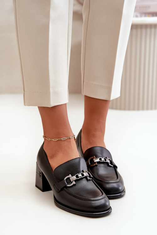 Елегантні шкіряні жіночі туфлі на підборах чорні Vinceza 91116