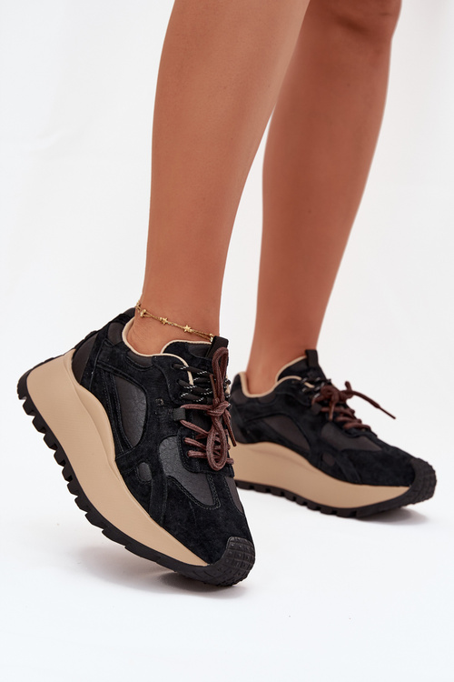 Шкіряні Кросівки На Платформі Жіночі Big Star SS274628 HI-POLY SYSTEM Чорні