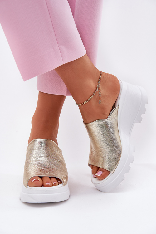 Шкіряні Сандалі На Танкетці Artiker 56C0435 Золоті