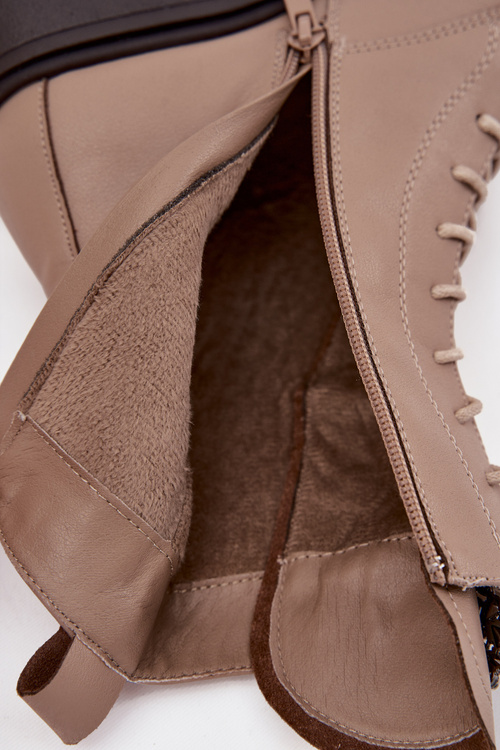 Шкіряні жіночі ботильйони з оздобленням обігрівані бежеві Ulrika