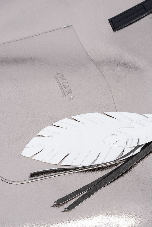 Велика срібляста жіноча сумка-шоппер + менша сумочка