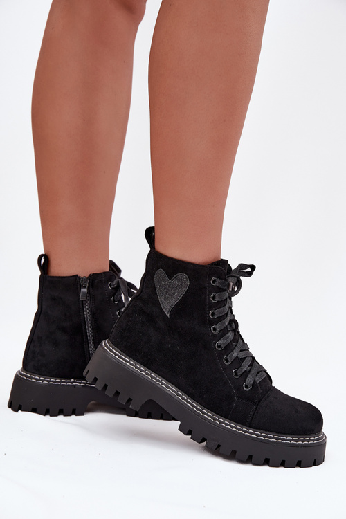 Жіночі чоботи з блискучим серцем чорні Nariri