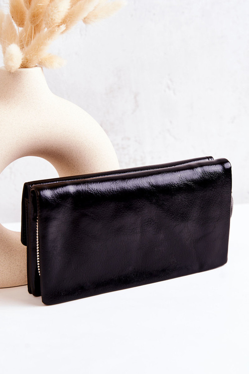 Великий шкіряний гаманець на блискавці чорний Loreaine