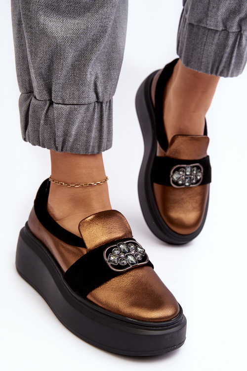 Шкіряні жіночі туфлі на платформі з орнаментом Laura Messi 2697/744-300 золото