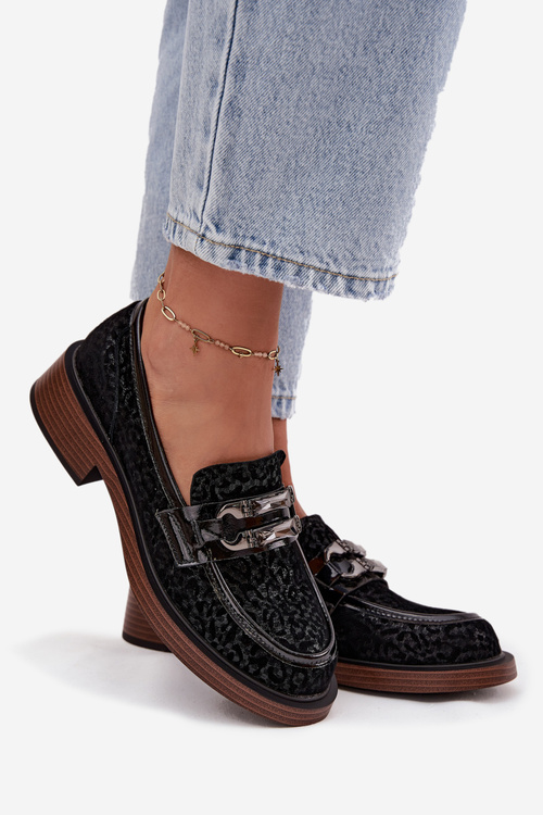 Замшеві жіночі мокасини з оздобленням D&A MR52-176 Чорні