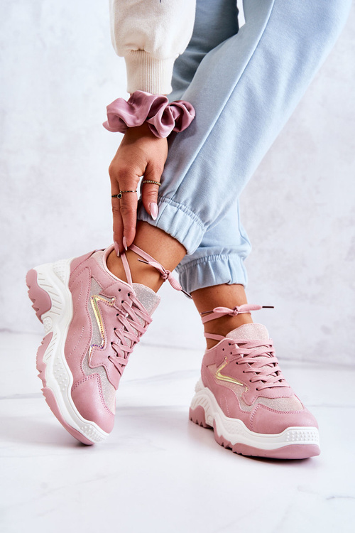 Жіночі масивні блискучі кросівки Pink Canadia