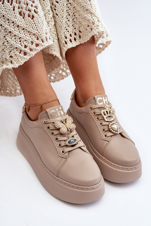 Жіночі шкіряні кросівки з декором CheBello 4292 Бежеві