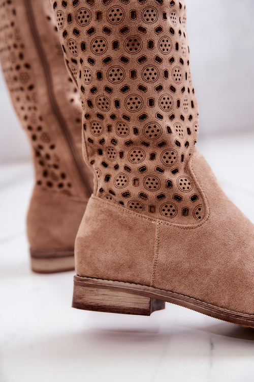 Ажурні замшеві високі чоботи бежеві Darnell
