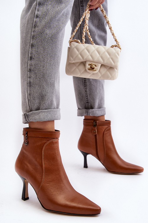 Шкіряні жіночі ботильйони на шпильці Maciejka 06301-29 Коричневі