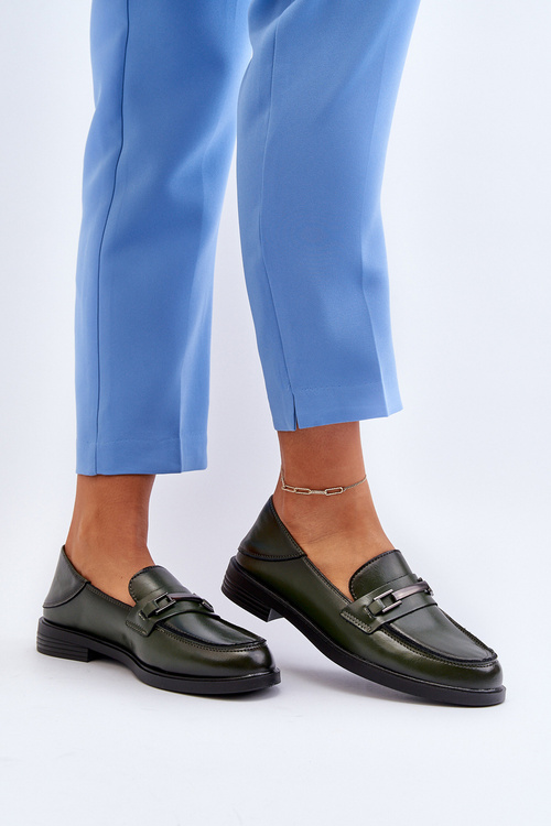 Жіночі шкіряні лофери темно-зелені Nurea