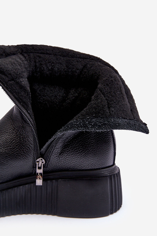 Шкіряні жіночі чоботи на платформі чорні Suam