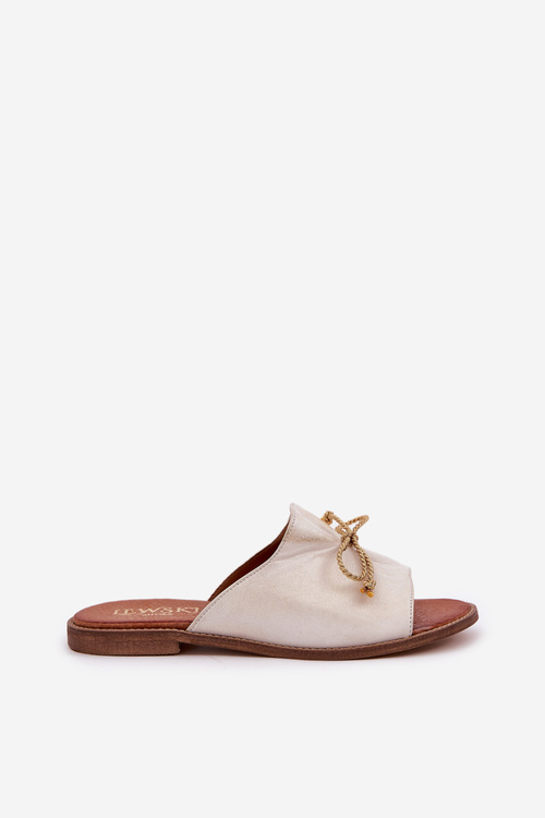 Шкіряні Плоскі Елегантні Сандалі З Ланцюжком Lewski 3572 Зношене Золото