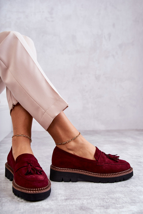 Жіночі замшеві туфлі на платформі бордові Unni