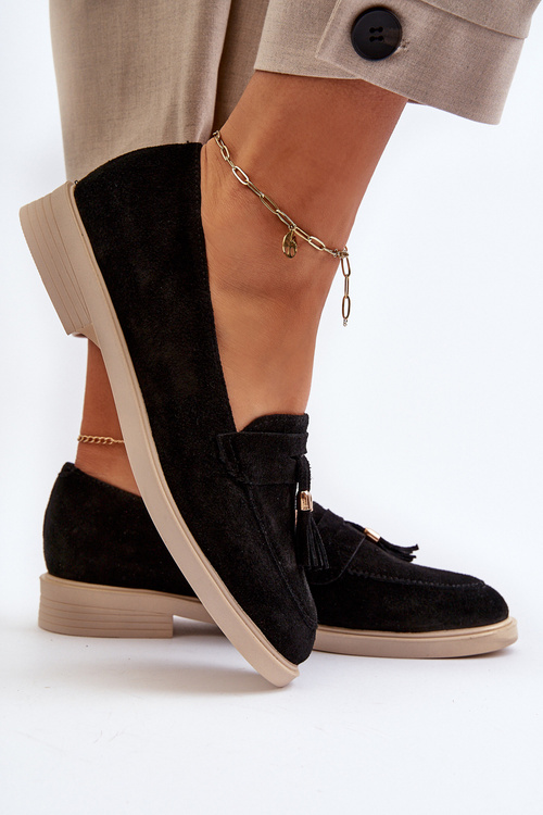 Чорні жіночі замшеві мокасини на плоскій каблуці Zazoo 3420