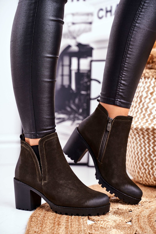 Чоботи жіночі на високому каблуці кольору хакі Вероніка