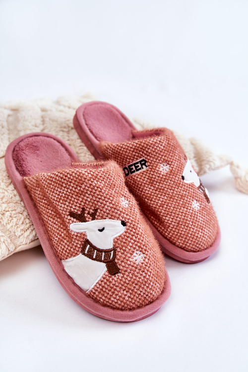 Жіночі різдвяні тапочки з оленями рожеві Millio