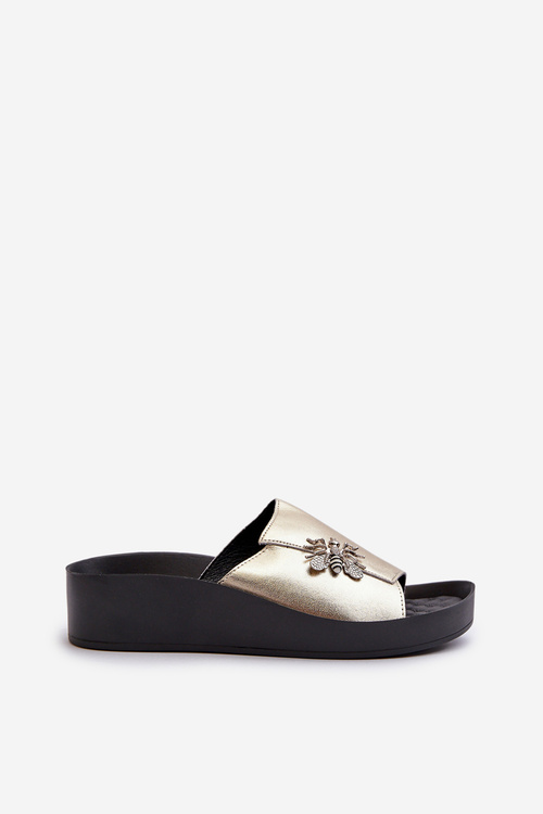 Елегантні жіночі тапочки з декором натуральна шкіра S.Barski KV27-015 золото