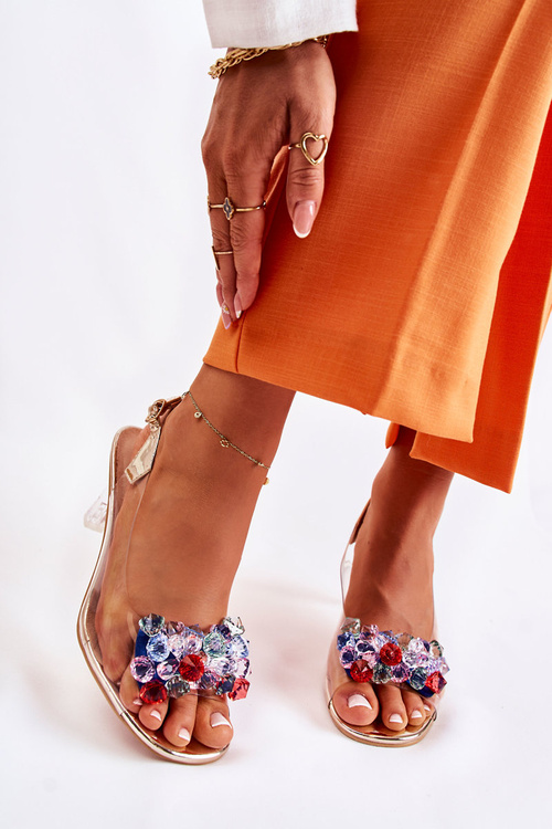 Елегантні босоніжки з золотими кристалами Lanette