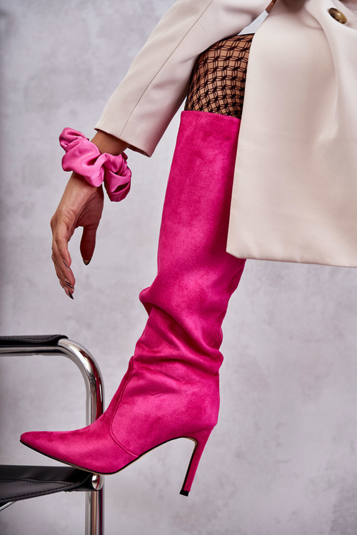 Замшеві чоботи на високих підборах Pink Carite