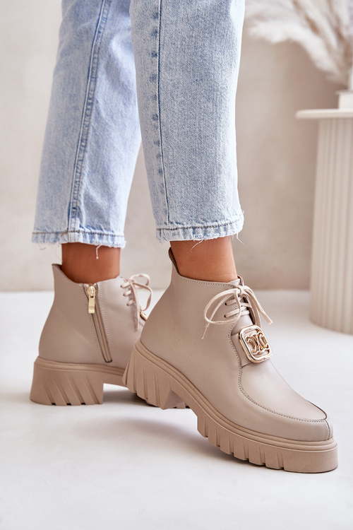 Бежеві шкіряні ботильйони Zazoo 2952 із золотистим декором