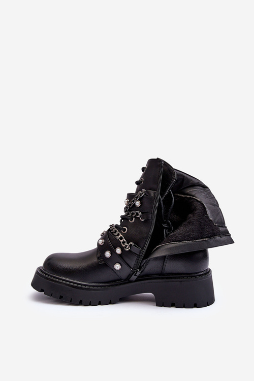 Жіночі шкіряні ботильйони з прикрасами чорного кольору Sibenna