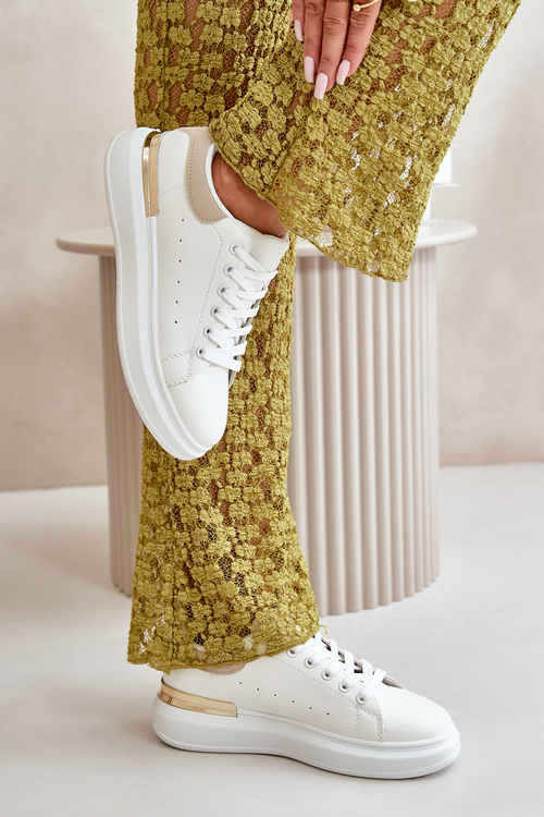 Низькі жіночі кросівки на платформі з еко шкіри біло-бежеві Nevelena