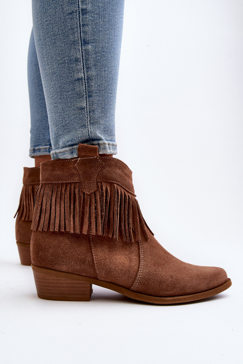 Zazoo 3430 Жіночі замшеві чоботи з бахромою Camel