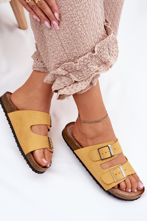 Жіночі Сандалі На Корковій Платформі З Пряжкою Жовті Evisolla