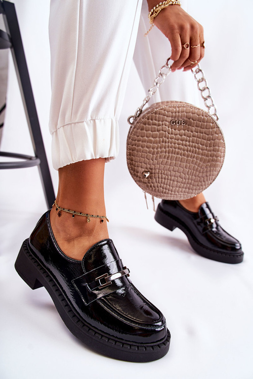 Лаковані туфлі зі срібним орнаментом Чорний Hestill