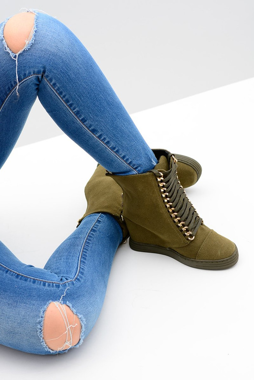 Жіночі кросівки Lu Boo на ланцюжках замшеві оливкові Monica