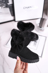 Дитячі снігові черевики з хутром і бантом чорні Vella