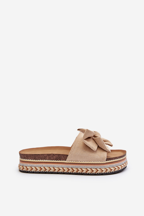 Жіночі босоніжки на платформі з бантом бежеві Evatria