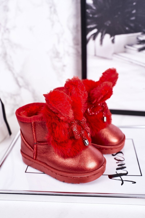 Дитячі снігові черевики утеплені хутром з вушками Червоний Зайчик