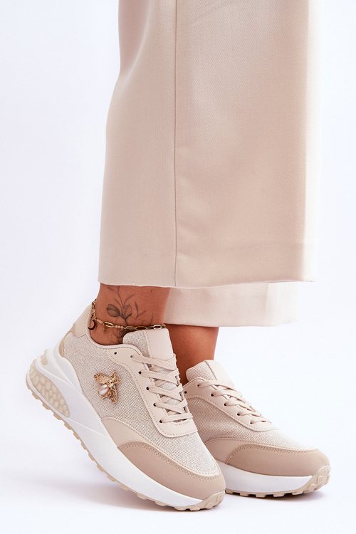Блискуче спортивне взуття з декором Beige Seneca