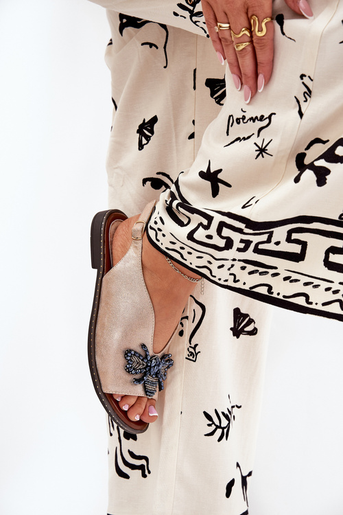 Блискучі Жіночі Сандалі З Декором Плоскі Рожеві Золото Руссона