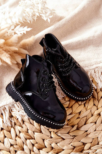 Шкіряні дитячі чоботи лаковані Black Maris