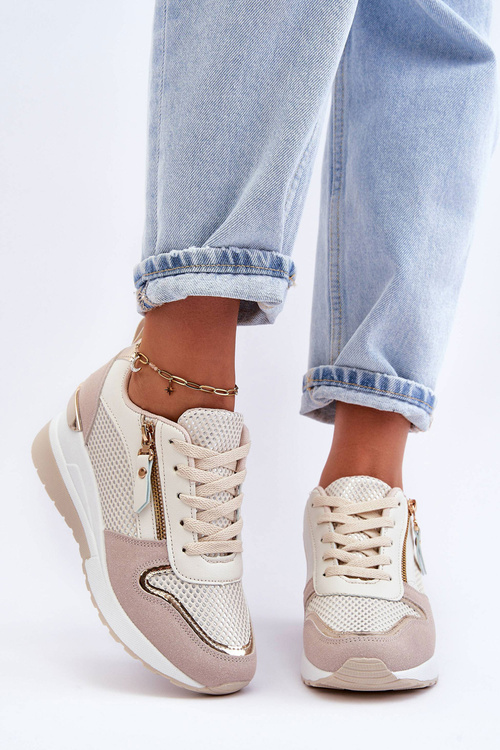 Жіночі кросівки на платформі сиван бежево-білі