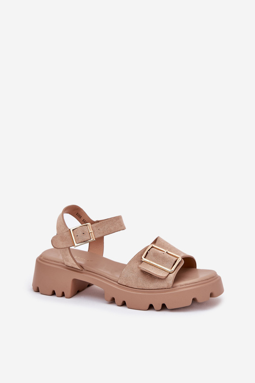 Еко Замшеві Сандалі Для Жінок З Пряжкою Бежеві Gofielle