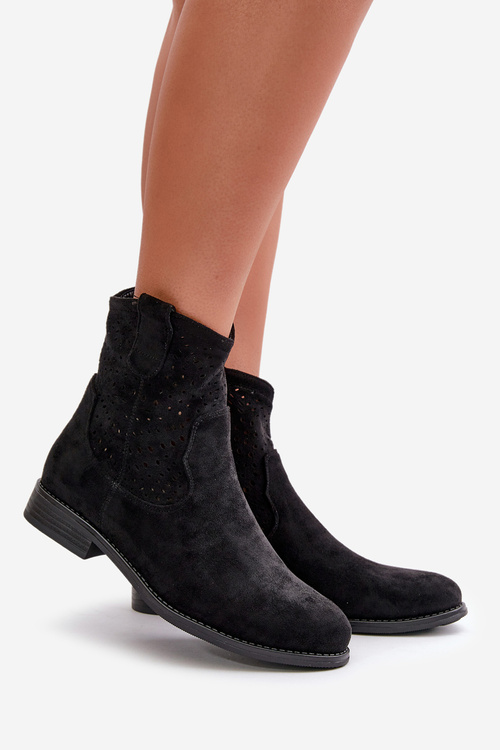 S.Barski HY66-135 Жіночі чорні чоботи з вирізом на плоскій підошві