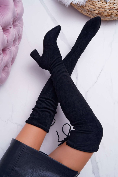 Жіночі чоботи на шпильці замшеві чорні берне