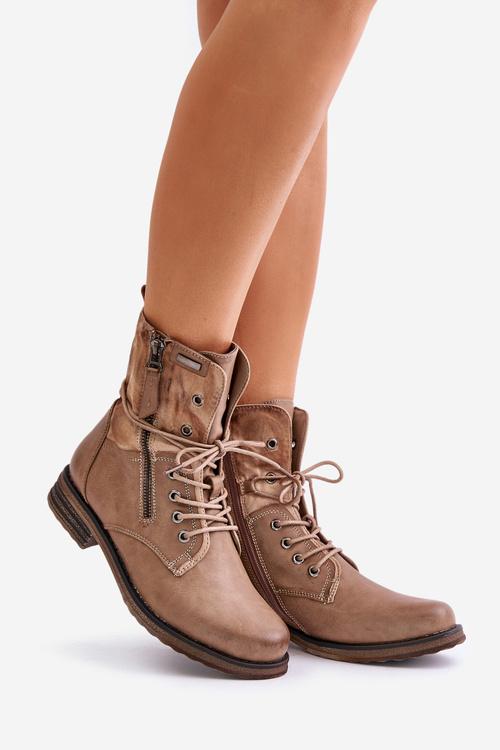 Жіночі робочі утеплені черевики на блискавці темно-бежеві Liletta