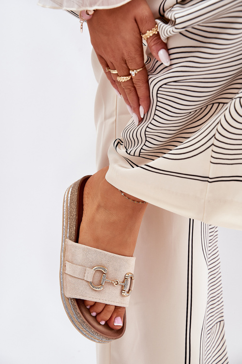 Жіночі Сандалі На Платформі З Золотою Декорацією І Блискітками Бежеві Morisela