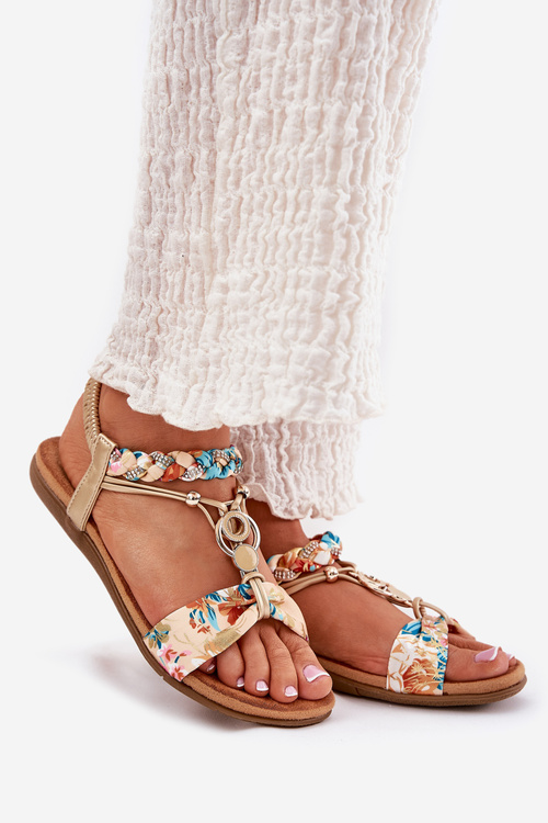 Жіночі Плоскі Сандалі З Плетеними Ремінцями І Декорацією Artiker 56C1316 Золоті