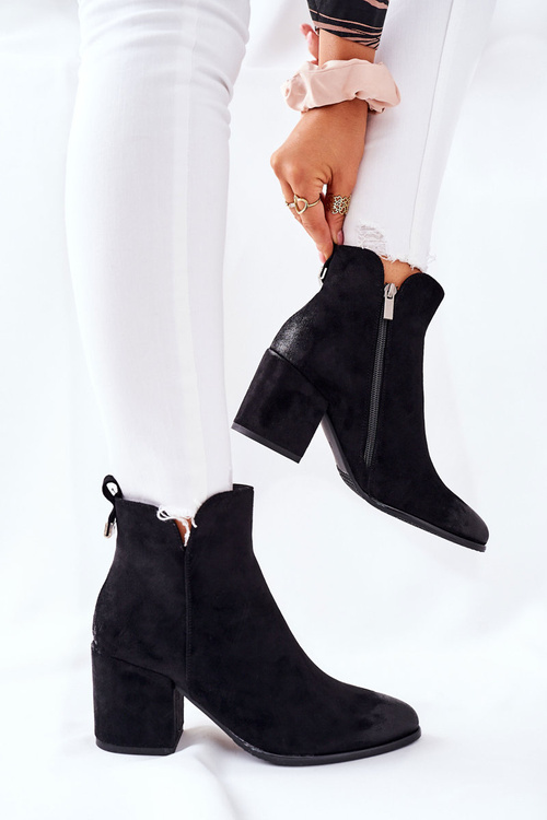 Жіночі чоботи на високому каблуці замшеві чорні каррік